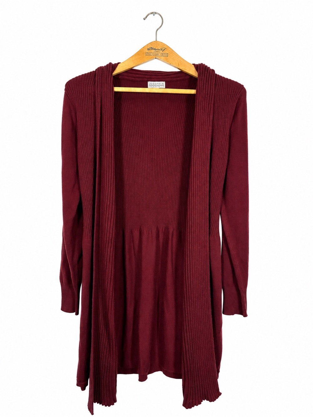 Joseph A Long Duster Cardigan Ribbed Knit Size M‎ Burgundy Career Casual Cozy